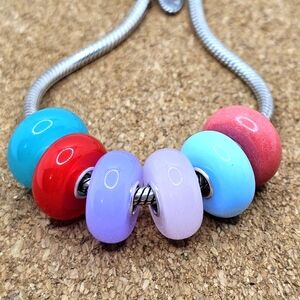 3/$25 🩷 SOLID COLOR GLASS MURANO STERLING SILVER CHARM BEAD FOR PANDORA